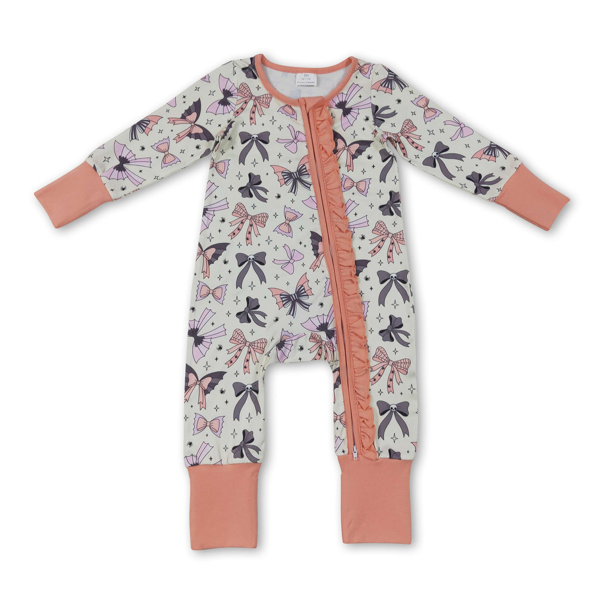 Long sleeves bows ruffle baby girls Halloween zipper romper