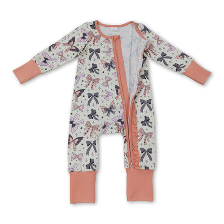 Long sleeves bows ruffle baby girls Halloween zipper romper