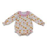 Long sleeves pink ruffle pumpkin baby girls fall romper