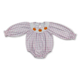 Pink plaid pumpkin smocked baby girls fall romper