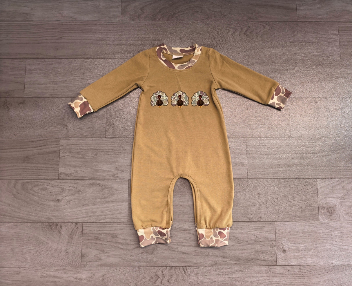 Turkey camo embroidery boy Thanksgiving romper