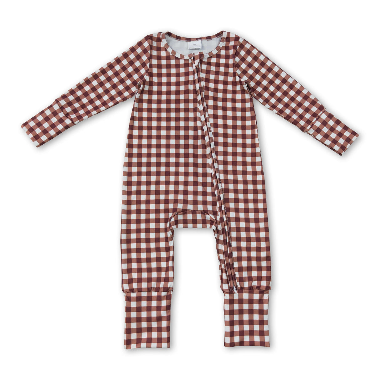 Long sleeves plaid baby boy fall zipper romper