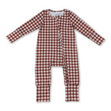 Long sleeves plaid baby boy fall zipper romper