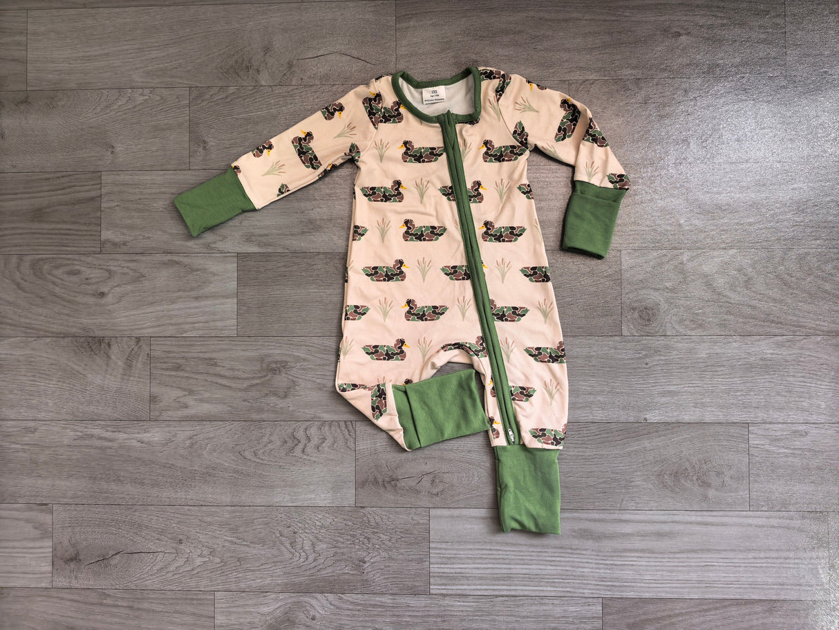 Long sleeves camo duck baby boy hunting zipper romper