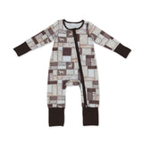Long sleeves brown camo hunting dog baby boy zipper romper