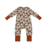 Pumpkin pie turkey bow baby girls Thanksgiving zipper romper