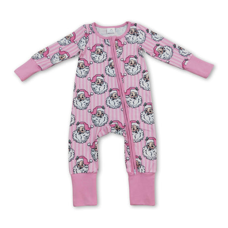Pink stripe santa baby girls Christmas zipper romper