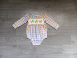 Plaid turkey embroidery girls Thanksgiving romper