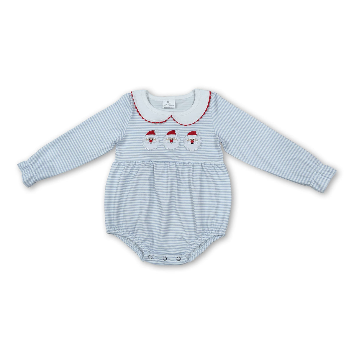 Stripe santa embroidery baby girls Christmas romper