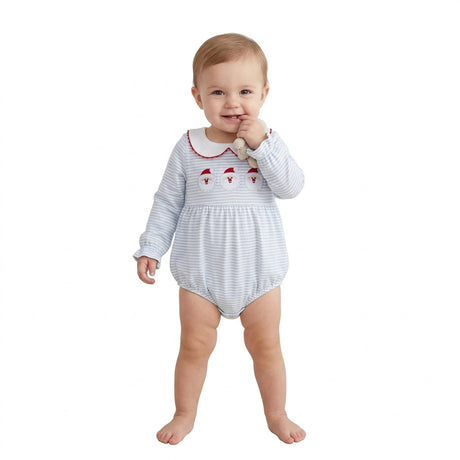 Stripe santa embroidery baby girls Christmas romper