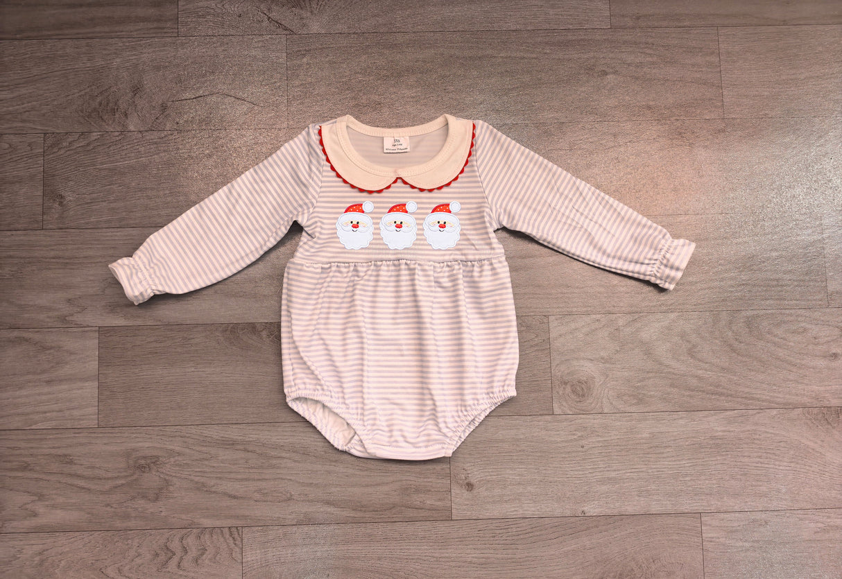 Stripe santa embroidery baby girls Christmas romper