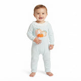 Long sleeves stripe pumpkin embroidery girls fall romper