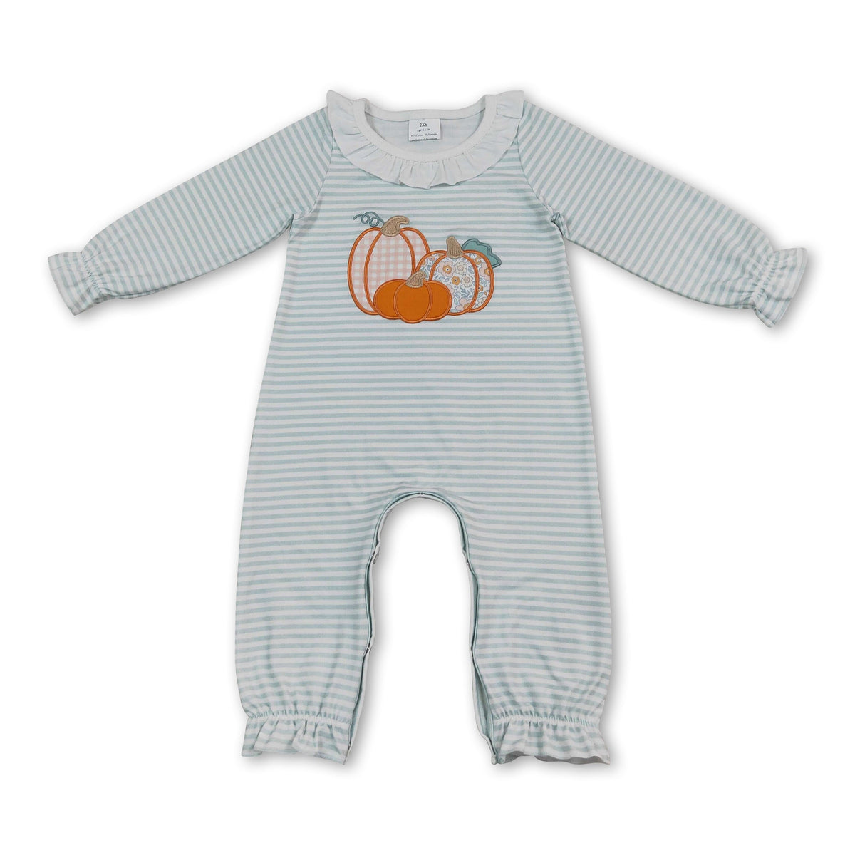 Long sleeves stripe pumpkin embroidery girls fall romper