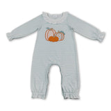 Long sleeves stripe pumpkin embroidery girls fall romper