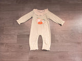 Long sleeves stripe pumpkin embroidery girls fall romper