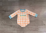 Plaid turkey pumpkin embroidery boy Thanksgiving romper