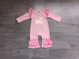 Pumpkin dog embroidery stripe baby girls fall romper