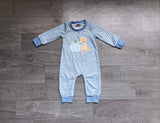 Long sleeves stripe pumpkin dog baby boy fall romper
