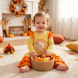 Stripe turkey embroidery girls Thanksgiving romper
