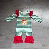 Dog Christmas lighting embroidery baby girls romper