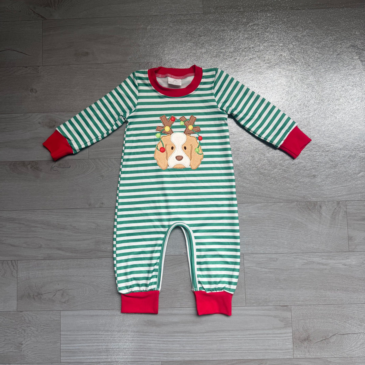 Dog Christmas lighting embroidery baby boys romper