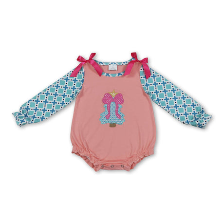Long sleeves Christmas tree bow baby girls romper