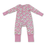 Pink snowman long sleeves baby girls zipper romper