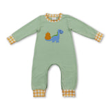 Dinosaur pumpkin embroidery baby boy fall romper