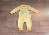 Dinosaur pumpkin embroidery baby boy fall romper