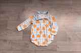 Long sleeves plaid pumpkin baby boy fall zipper romper