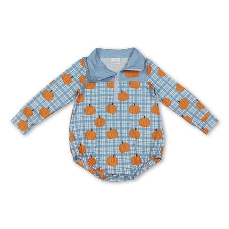 Long sleeves plaid pumpkin baby boy fall zipper romper