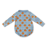 Long sleeves plaid pumpkin baby boy fall zipper romper