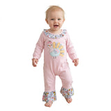 Turkey embroidery floral ruffle baby girls Thanksgiving romper