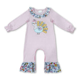 Turkey embroidery floral ruffle baby girls Thanksgiving romper