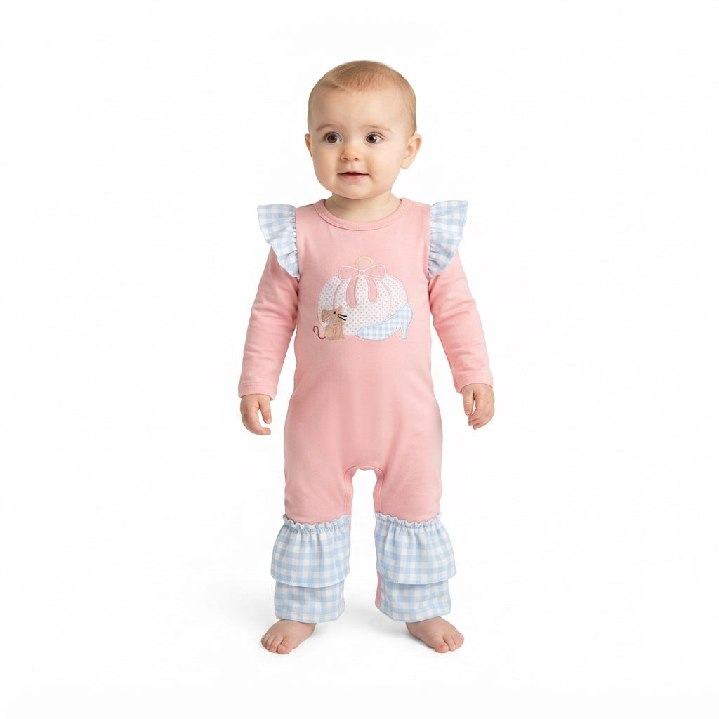 Long sleeves pumpkin shoes baby girls fall romper