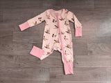 Long sleeves pink stripe duck baby girl zipper romper