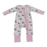 Long sleeves pink stripe duck baby girl zipper romper