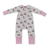 Long sleeves pink stripe duck baby girl zipper romper