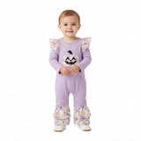 Lavender pumpkin floral embroidery girls Halloween romper