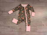Pink long sleeves duck bow floral baby girls zipper romper