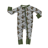 Green long sleeves camo duck baby boys zipper romper