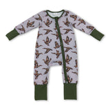 Green long sleeves camo duck baby boys zipper romper