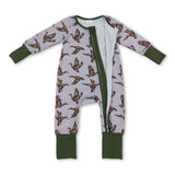Green long sleeves camo duck baby boys zipper romper