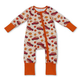 Long sleeves pumpkin truck baby fall zipper romper
