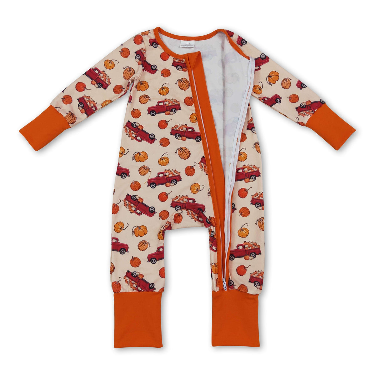 Long sleeves pumpkin truck baby fall zipper romper