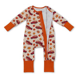 Long sleeves pumpkin truck baby fall zipper romper