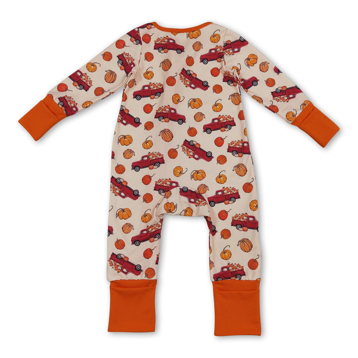 Long sleeves pumpkin truck baby fall zipper romper