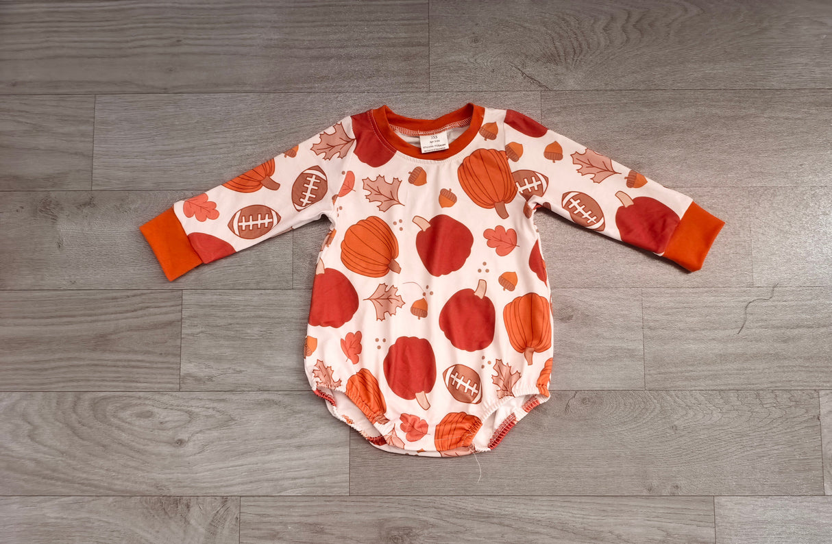 Long sleeves pumpkin football baby fall romper