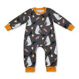Long sleeves ghost candy corn boy Halloween romper