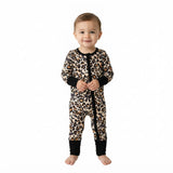 Long sleeves leopard bat moon baby Halloween zipper romper